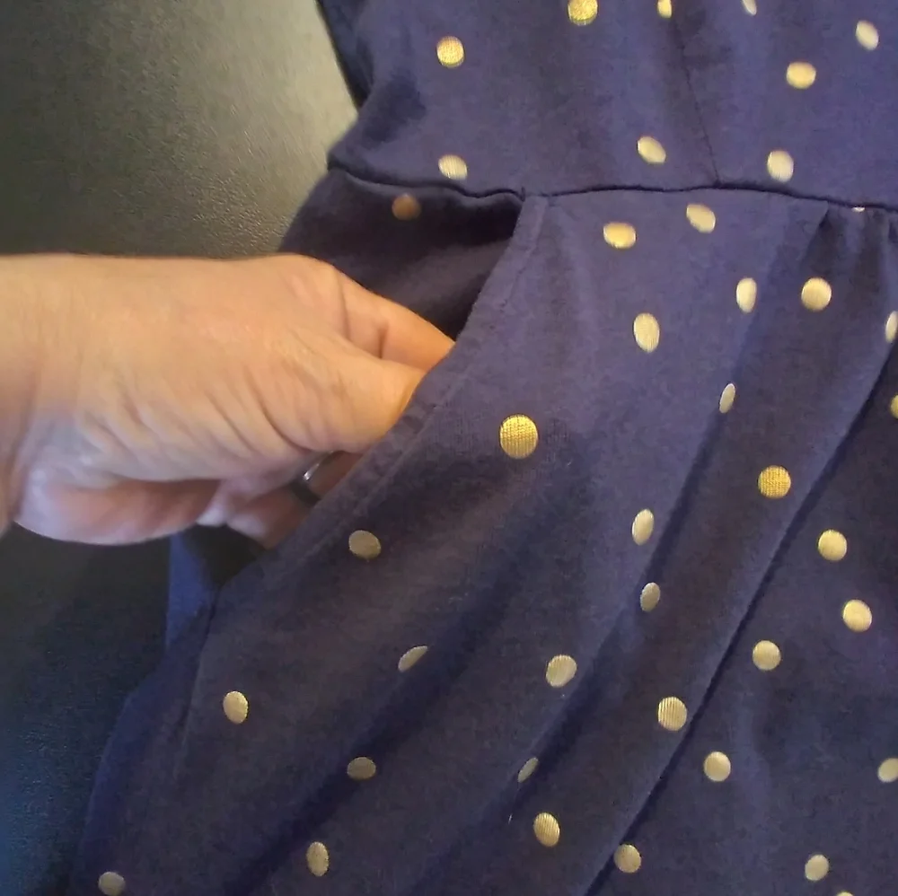 Boden Navy Polka Dot Sleeveless Fit & Flare Dress Size 12R Stretchy Flowy Casual - Picture 2 of 11